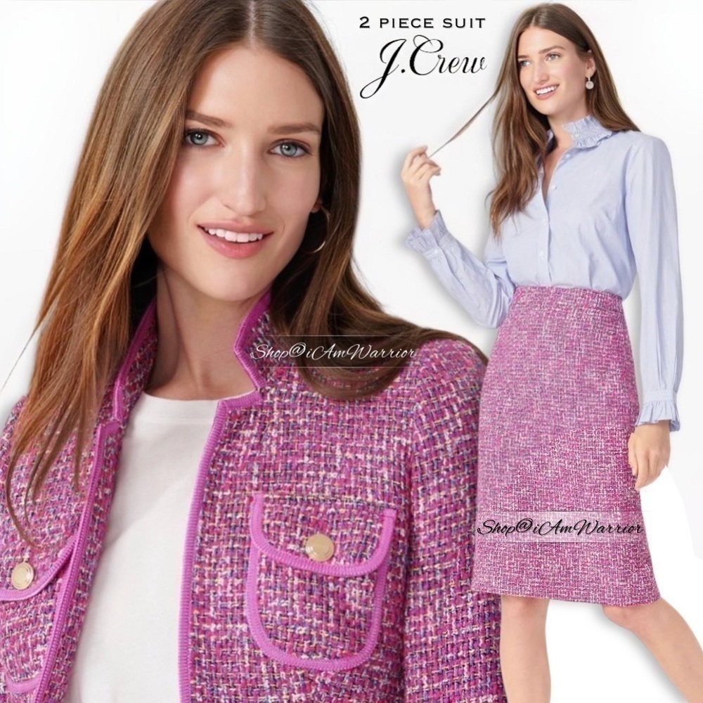 J.Crew fuchsia lady tweed jacket + pencil skirt 2 piece suit *shop@iamwarrior - Picture 2 of 16